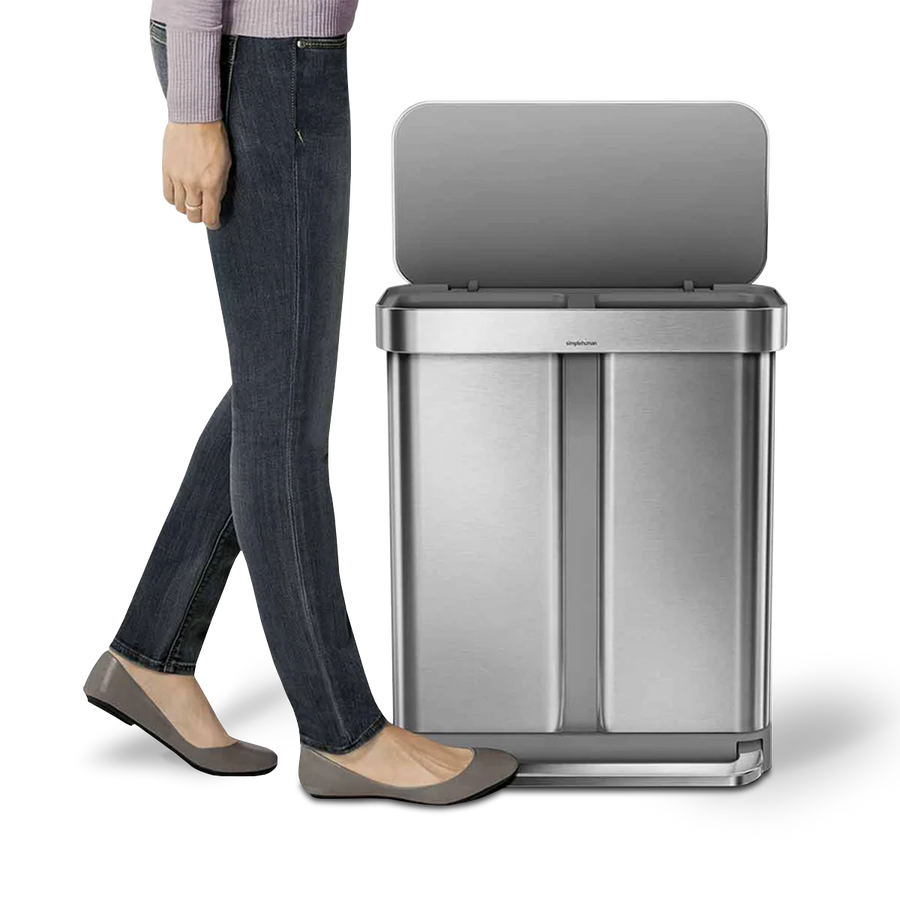 cestino rettangolare a doppio scomparto con pedale e porta sacchetti da 58 litri