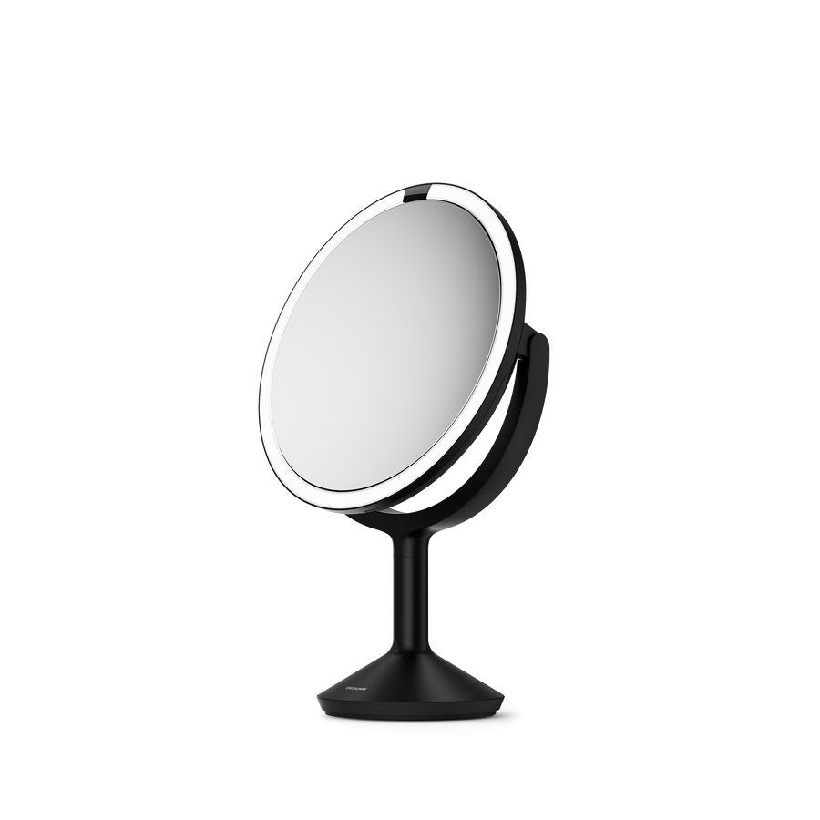 Simplehuman's Sensor Mirror Trio Max in Matte Black, Angled View of the 5x zoom side.