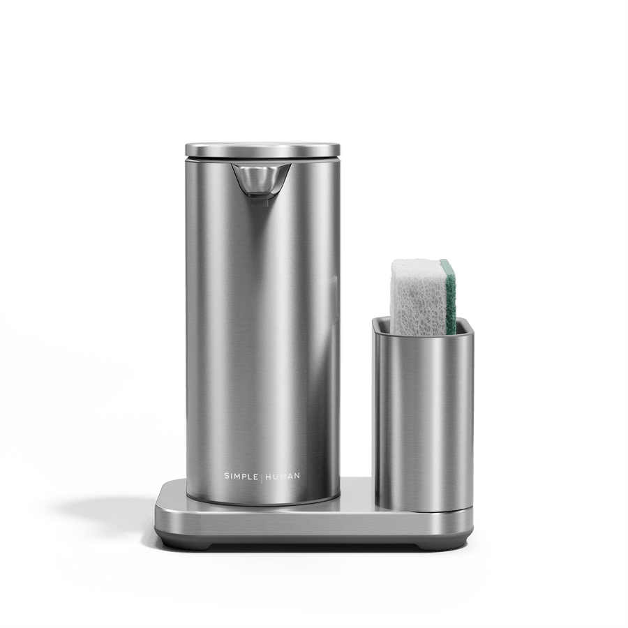 Simplehuman 9 oz Sensor Pump with Caddy in Brushed Stainless Steel, touch-free dispenser and sponge holder