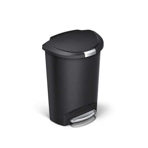 50L semi-round plastic pedal bin - black - main image