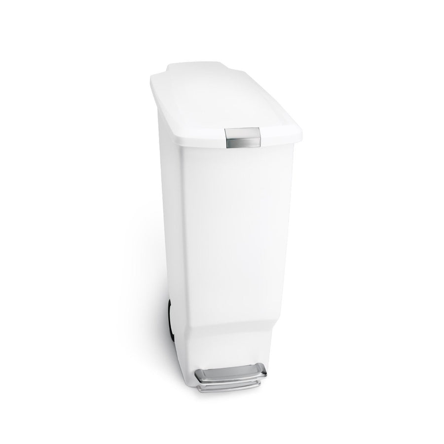 40L slim plastic pedal bin - white - front view main image