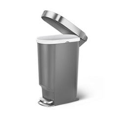 40L slim plastic pedal bin with liner rim - grey - side lid open image