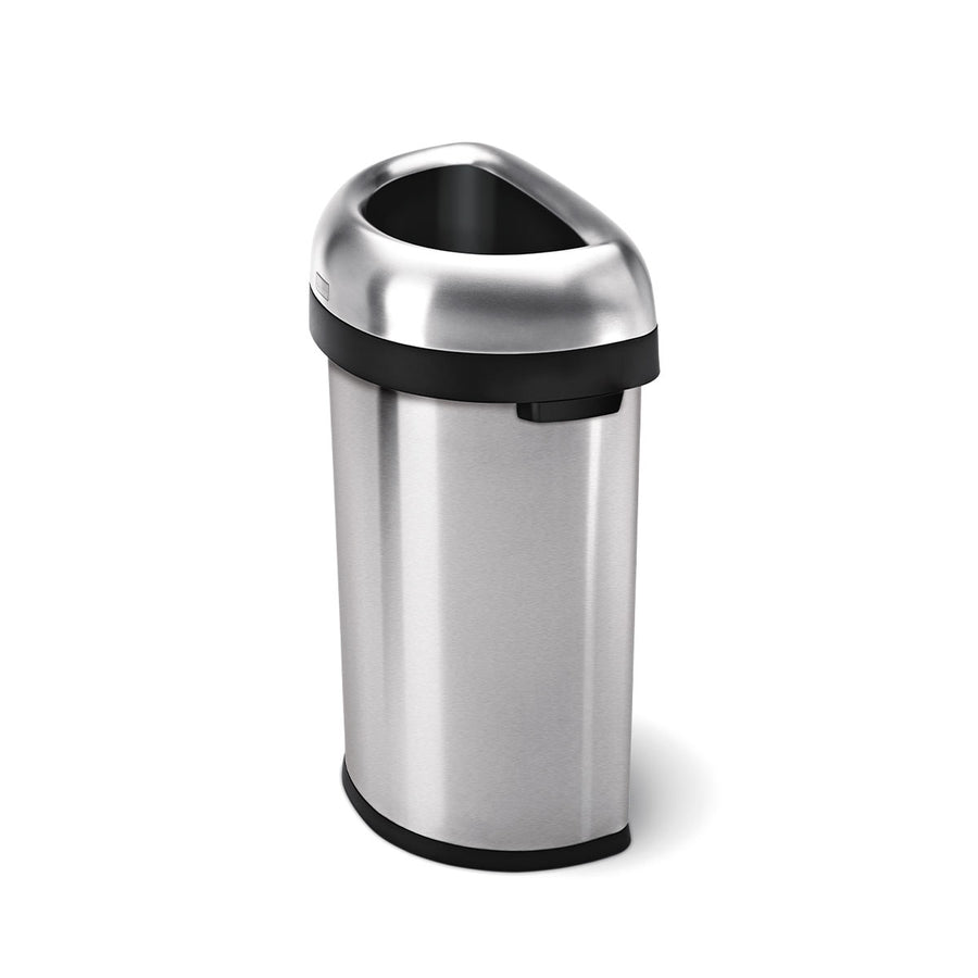 60L semi-round open bin - brushed stainless steel - 3/4 view image