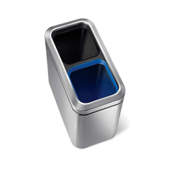 20L dual compartment slim open bin - brushed finish - top down view