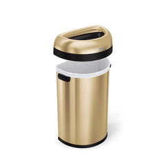 60L semi-round open bin - brass stainless steel - exploded lid image