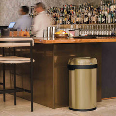 60L semi-round open bin - brass stainless steel - lifestyle in restaurant