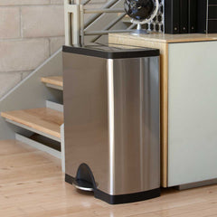 50L rectangular pedal bin - brushed stainless steel - lifestyle bin next to stairs image