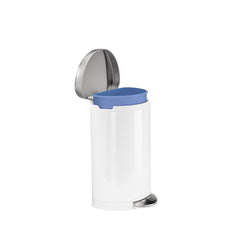 10L semi-round pedal bin - white finish with stainless steel lid - inner bucket lifting out of bin
