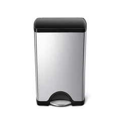 38L rectangular pedal bin with plastic lid - brushed finish - front main image