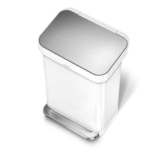45L rectangular pedal bin with liner pocket - white finish - top down view