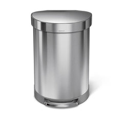 60L semi-round pedal bin with liner rim - brushed stainless steel - front image