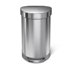 45L semi-round pedal bin with liner rim - brushed finish - front view image