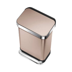 45L rectangular pedal bin with liner pocket - rose gold finish - 3/4 top down  image
