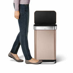 45L rectangular pedal bin with liner pocket - rose gold finish - lifestyle image