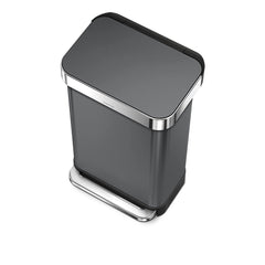 45L rectangular pedal bin with liner pocket - black finish - top down view