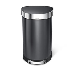 45L semi-round pedal bin with liner rim - black finish - front view image