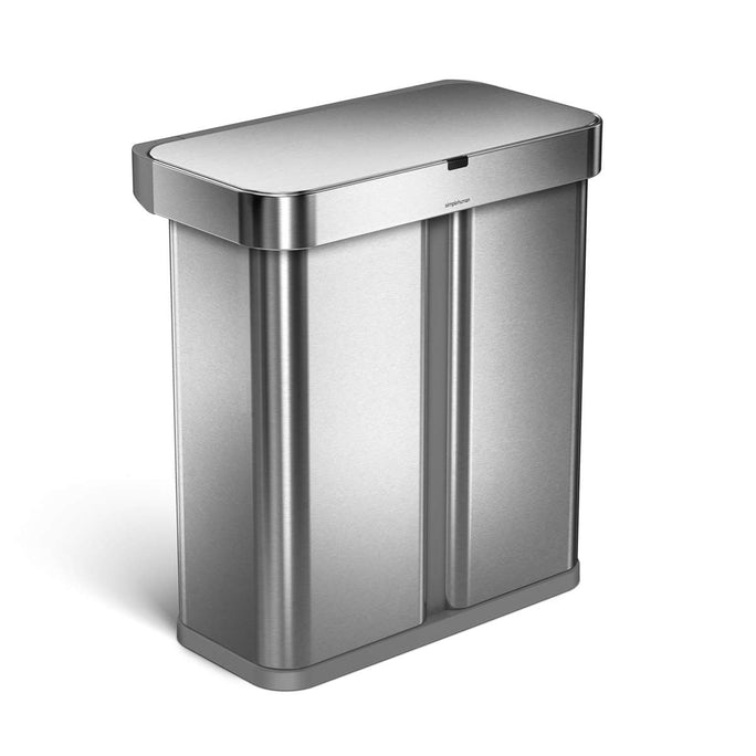 58L dual compartment rectangular sensor bin with voice and motion control - brushed finish - 3/4 view main image