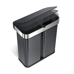 58L dual compartment rectangular sensor bin with voice and motion control - black finish - lid closing image