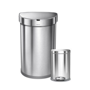 cestino semicircolare con sensore da 45 litri + cestino rotondo con pedale e bordo grigio da 4,5 litri