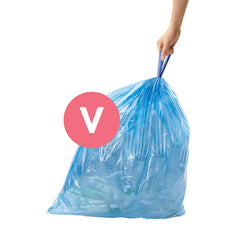 sacchetti su misura blu per cestini per raccolta differenziata con codice V